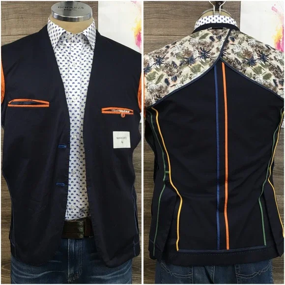 MANUEL RITZ Mens Navy Blazer‎ Sport Coat Casual Size 38R Two Button Cotton Suit